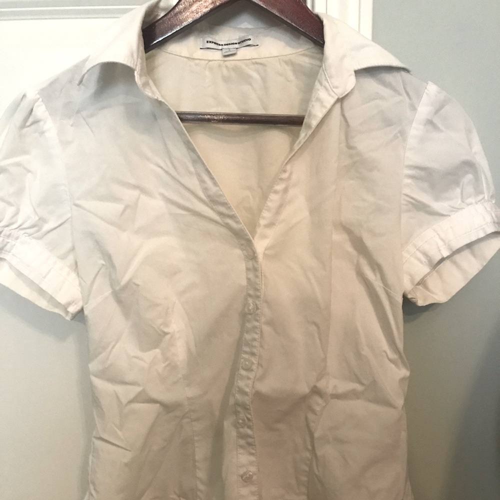 White Short-Sleeved Button Up Blouse